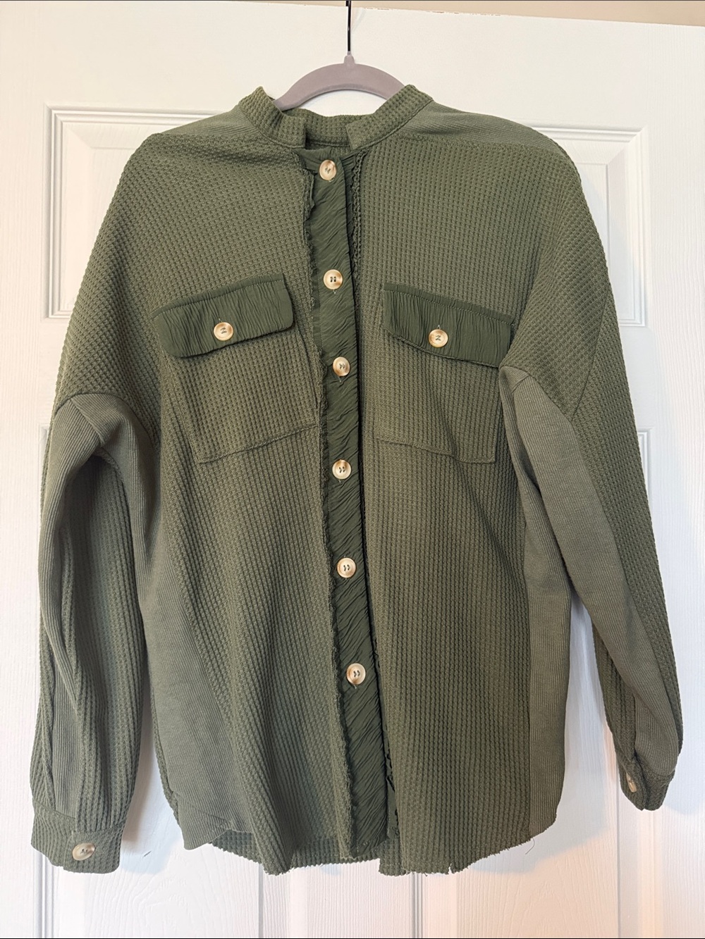 Olive Green Textured Button-Up Shacket